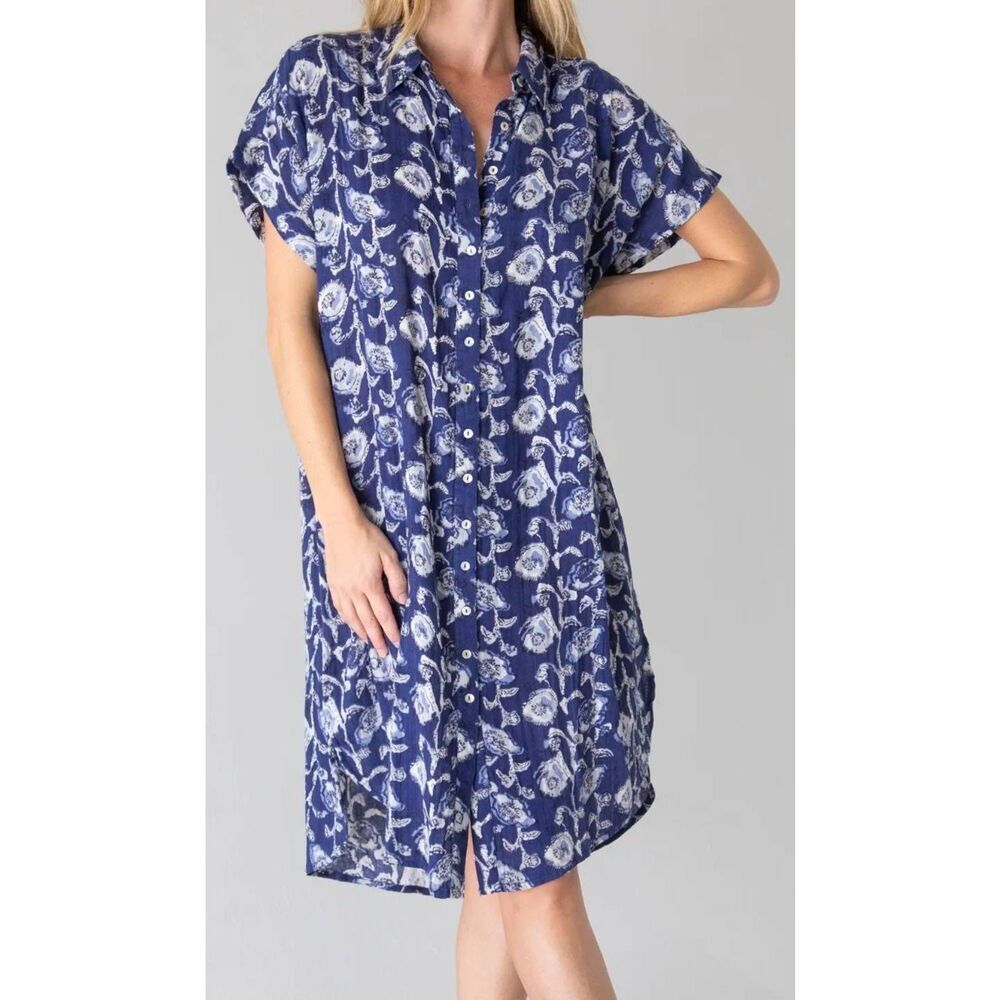 NWT Natural Life Dress Women's Large Blue Floral Vine Take It Easy Gauze Shirt